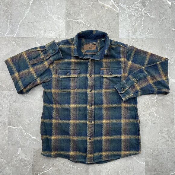 Orvis Shirt Mens Medium Blue Green Plaid Flannel Heavyweight Button Up Pockets - Picture 1 of 9